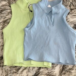 Zara Kid’s Sleeveless Ribbed Tops - Green and Blue